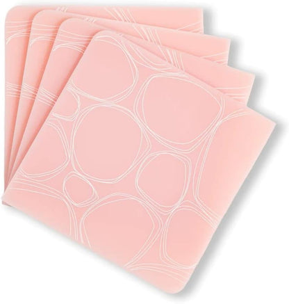 Set of 4-14 x 16 Placemats and Set of 4-4 x 4 Coasters, Silicone, BPA, PVC-Free, Dishwasher Safe, Pebbles Print in Blush