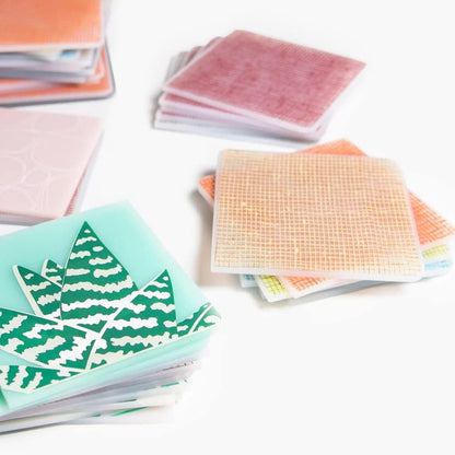 Set of 4-14 x 16 Placemats and Set of 4-4 x 4 Coasters, Silicone, BPA, PVC-Free, Dishwasher Safe, Pebbles Print in Blush