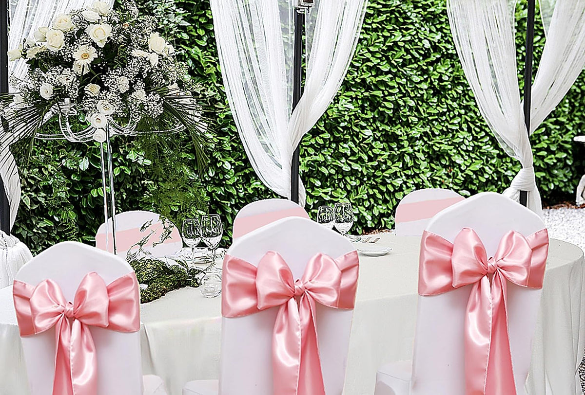 50 Pack Dusty Pink Chair Sashes, Satin Bows for Chairs for Birthday Wedding Party Gender Reveal Decor, Dusty Pink Chair Bows Sashes, Romantic Chairs Ribbons Ties