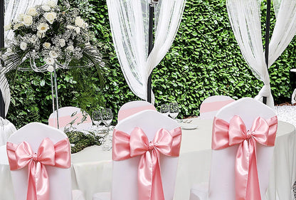 50 Pack Dusty Pink Chair Sashes, Satin Bows for Chairs for Birthday Wedding Party Gender Reveal Decor, Dusty Pink Chair Bows Sashes, Romantic Chairs Ribbons Ties