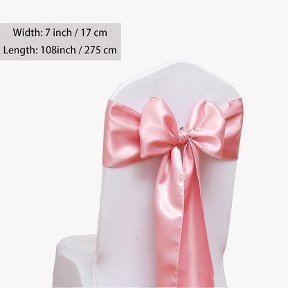 50 Pack Dusty Pink Chair Sashes, Satin Bows for Chairs for Birthday Wedding Party Gender Reveal Decor, Dusty Pink Chair Bows Sashes, Romantic Chairs Ribbons Ties