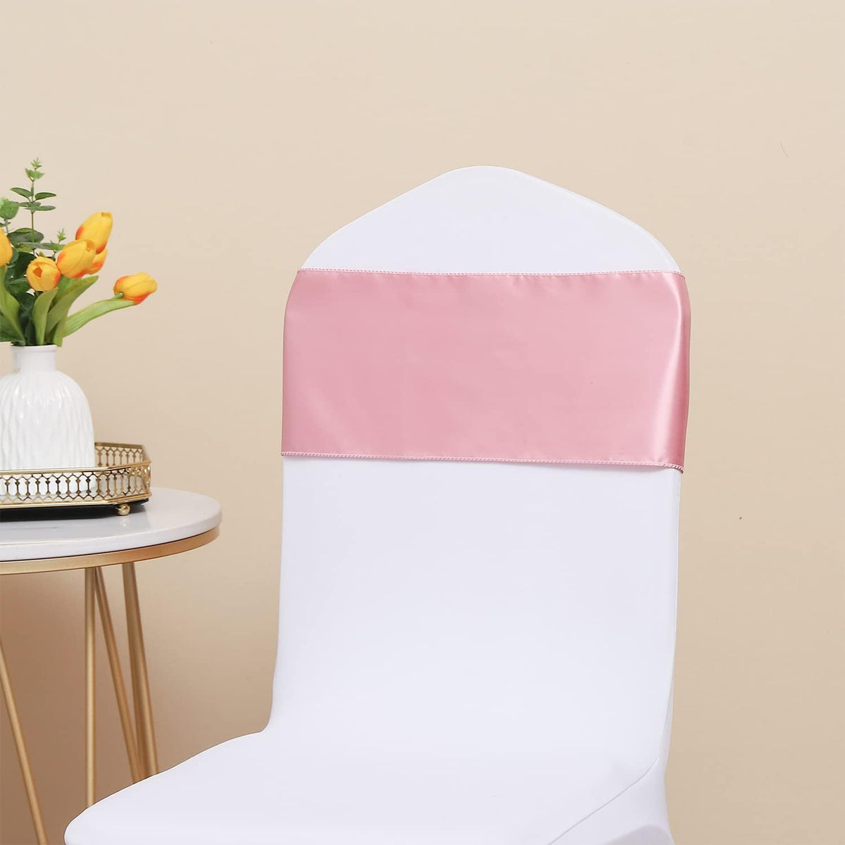 50 Pack Dusty Pink Chair Sashes, Satin Bows for Chairs for Birthday Wedding Party Gender Reveal Decor, Dusty Pink Chair Bows Sashes, Romantic Chairs Ribbons Ties