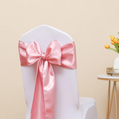 50 Pack Dusty Pink Chair Sashes, Satin Bows for Chairs for Birthday Wedding Party Gender Reveal Decor, Dusty Pink Chair Bows Sashes, Romantic Chairs Ribbons Ties
