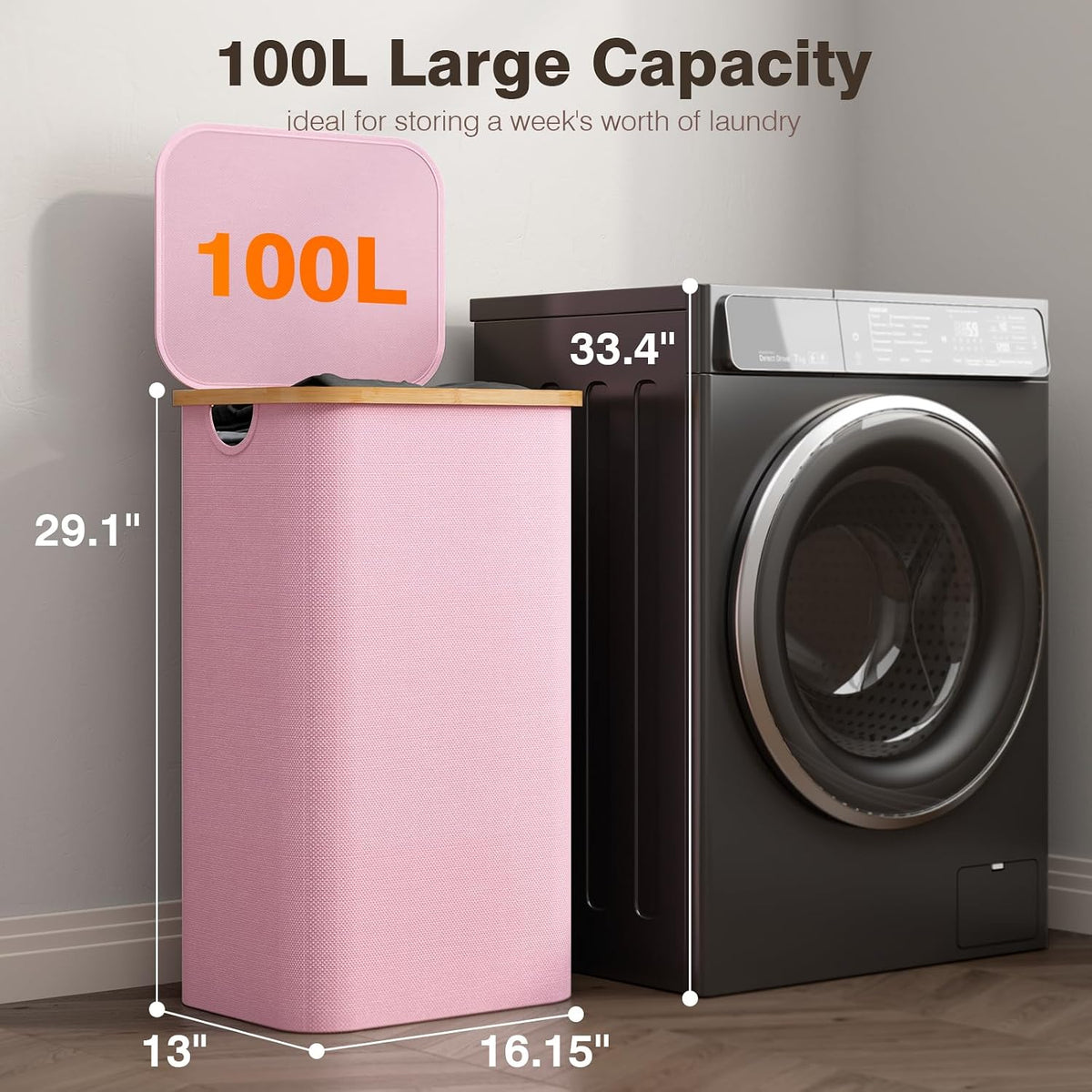 Laundry Hamper with Lid, Laundry Basket with Removable Bag, Pink