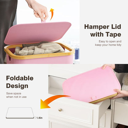 Laundry Hamper with Lid, Laundry Basket with Removable Bag, Pink