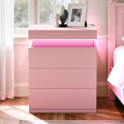 Pink Nightstand with Charging Station and LED Lights
