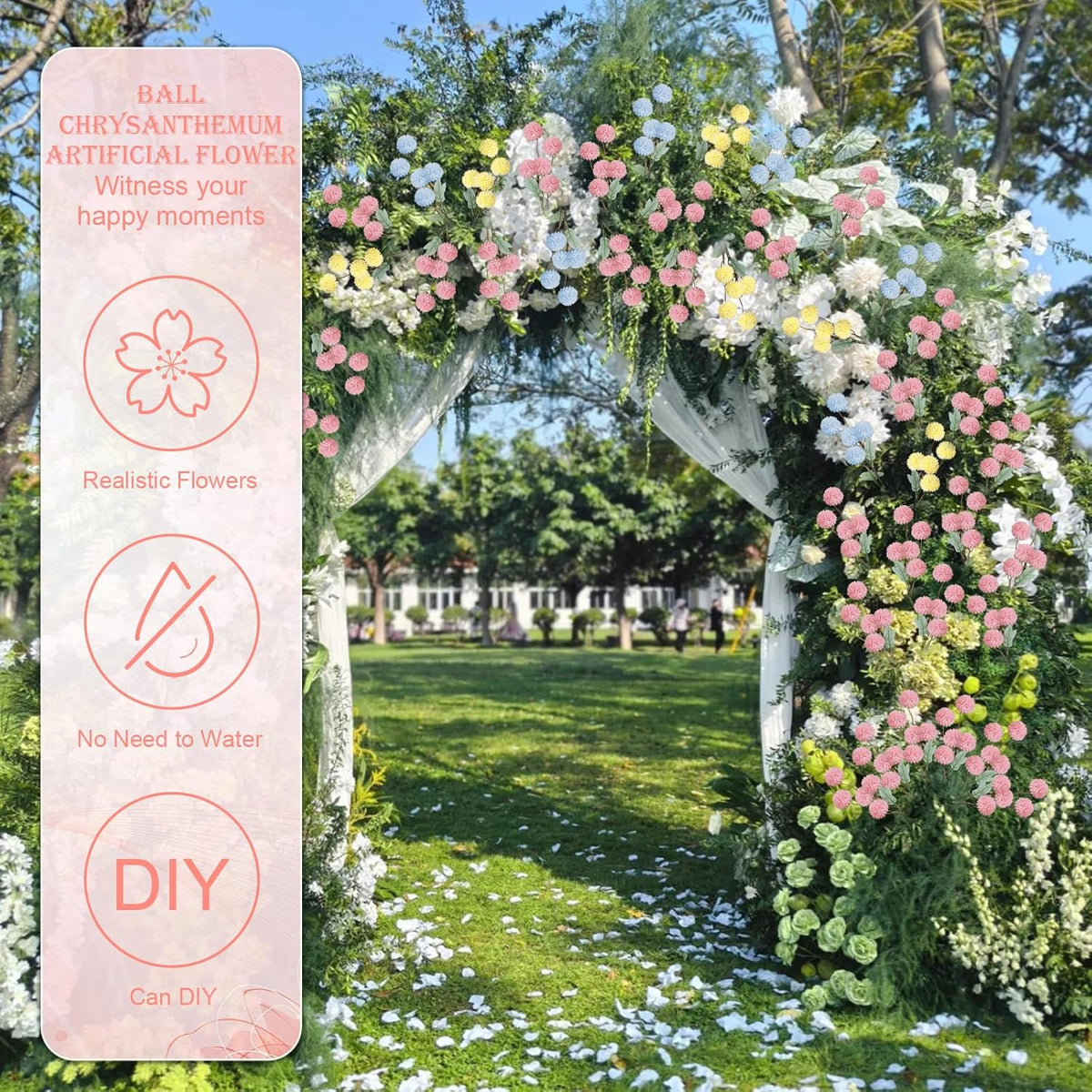 INQCMY Artificial Silk Mums 20" Faux Stem Kiku Flowers for Vase Home Decor