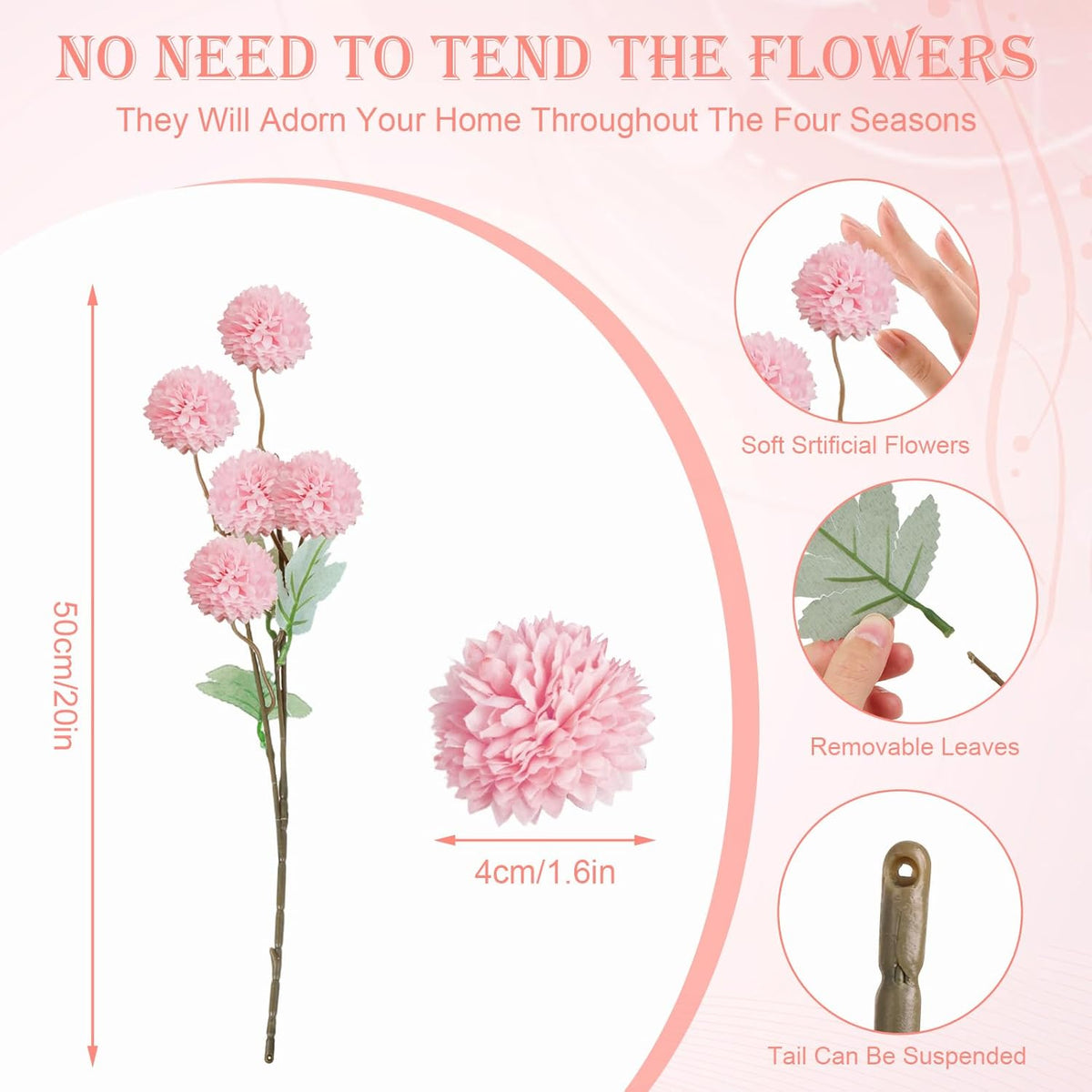 INQCMY Artificial Silk Mums 20" Faux Stem Kiku Flowers for Vase Home Decor