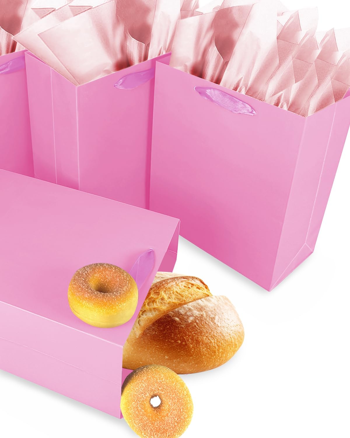 Pink Gift Bags with Tissue Paper for Wedding, Birthday, Party Supplies-7.9"x4.3"x9.6" Medium Size Cardboard Gift Bags（5pcs Bags + Tissue Paper ）