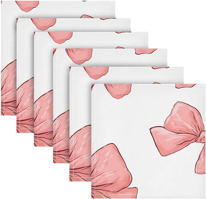 Dinner Napkins Set of 4 Cute Pinkish Bows Reusable Table Cloth Napkins for Indoor Outdoor Family Dinners Cocktail Parties Weddings Hotel Restaurant, 20 × 20 in