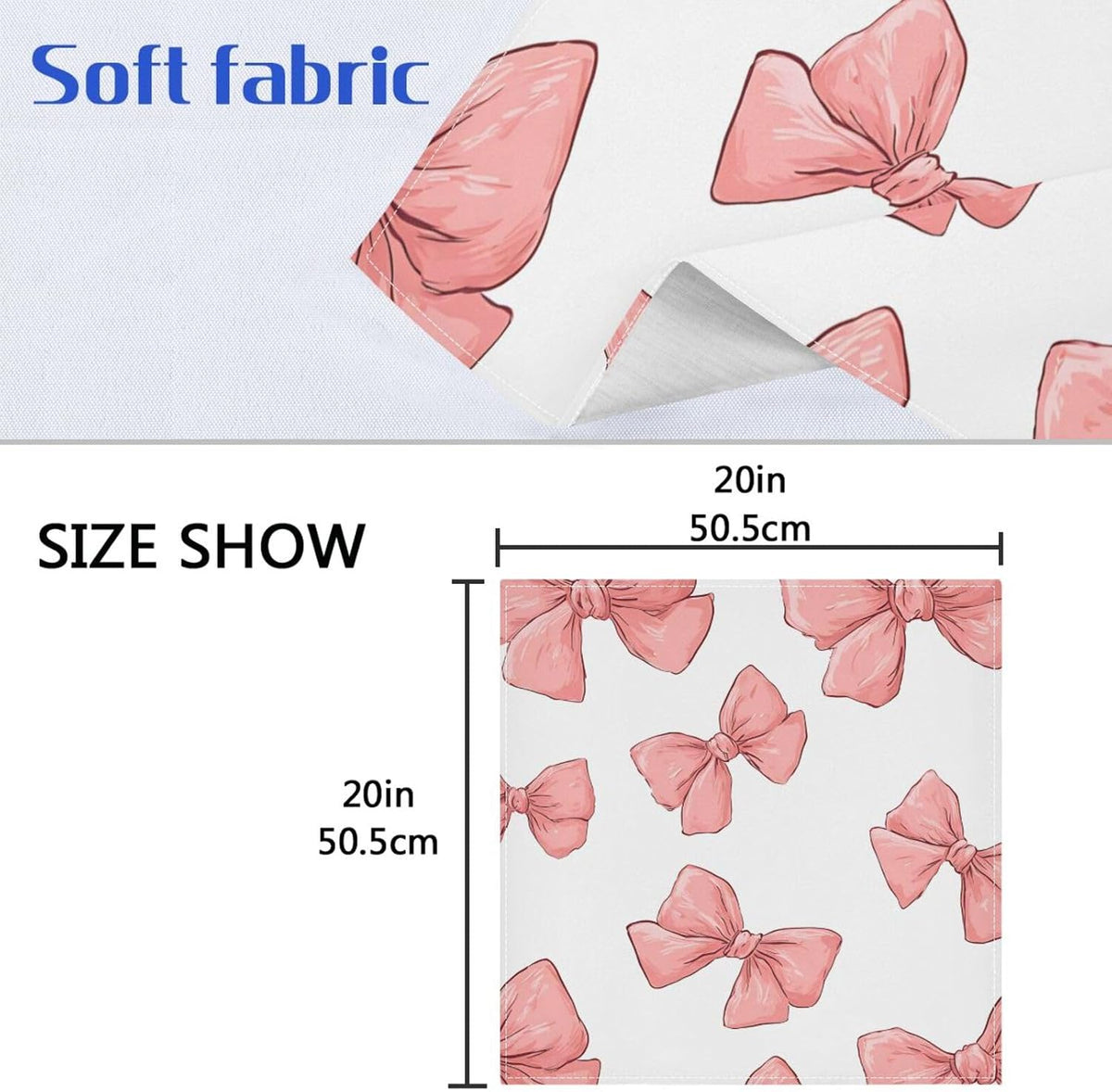 Dinner Napkins Set of 4 Cute Pinkish Bows Reusable Table Cloth Napkins for Indoor Outdoor Family Dinners Cocktail Parties Weddings Hotel Restaurant, 20 × 20 in