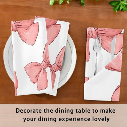 Dinner Napkins Set of 4 Cute Pinkish Bows Reusable Table Cloth Napkins for Indoor Outdoor Family Dinners Cocktail Parties Weddings Hotel Restaurant, 20 × 20 in