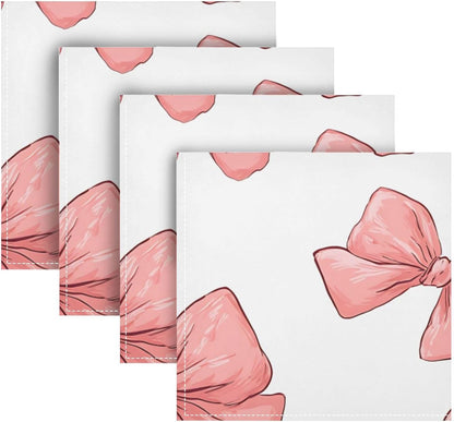 Dinner Napkins Set of 4 Cute Pinkish Bows Reusable Table Cloth Napkins for Indoor Outdoor Family Dinners Cocktail Parties Weddings Hotel Restaurant, 20 × 20 in
