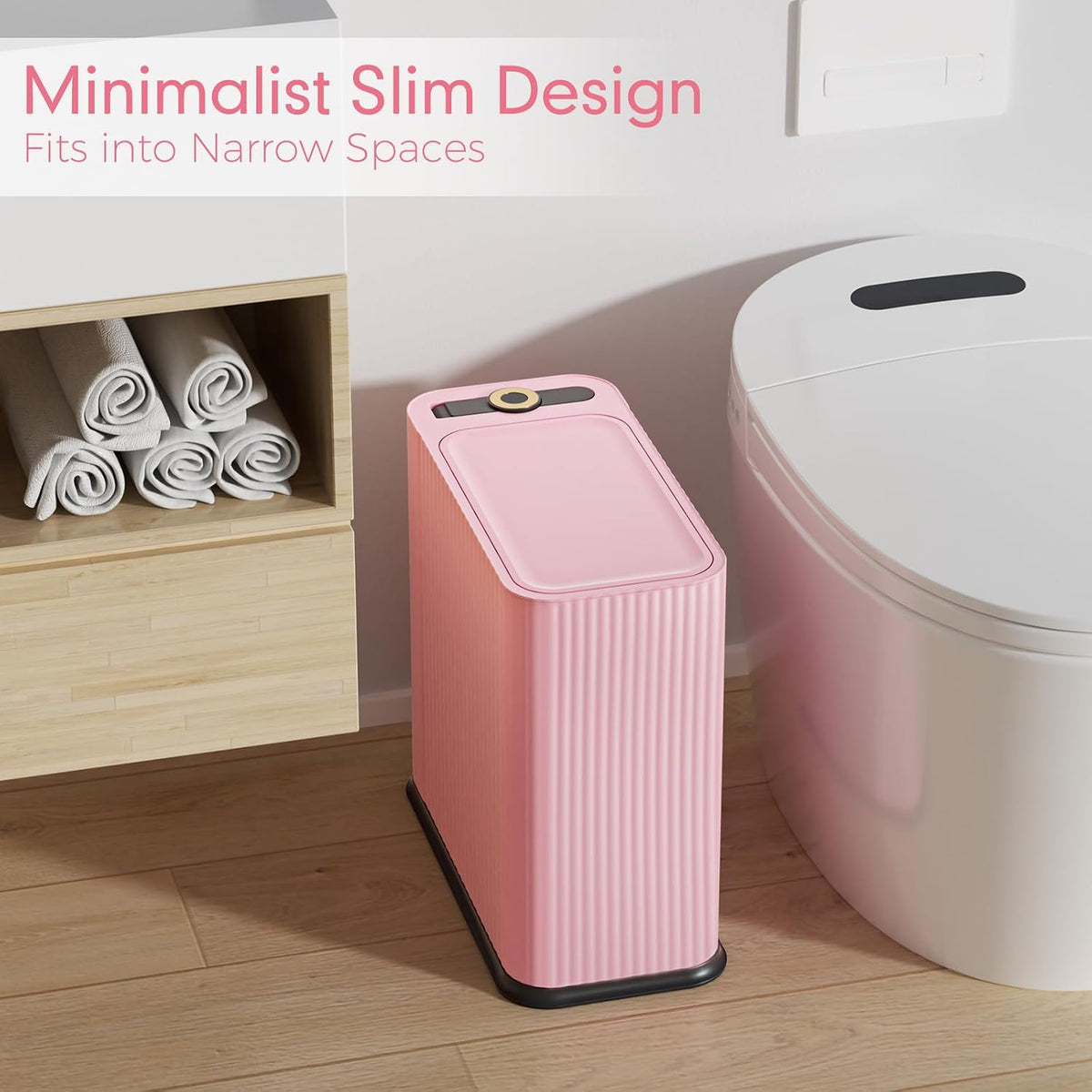 Bathroom Trash Can with Lid 13 Liter/ 3.5 Gallon Pink Trash Can with Pop-Up Lid Bedroom Trash Can Small Garbage Can with 150 Counts Trash Bags for Small Bathroom Bedroom Office
