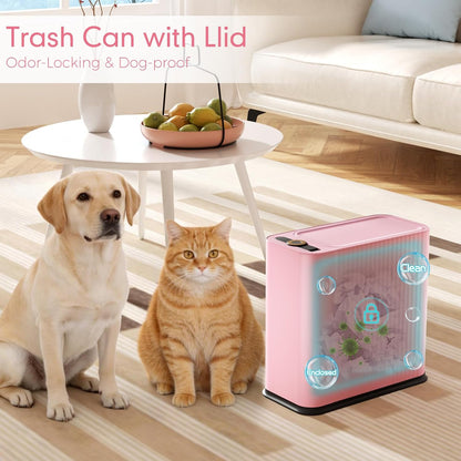 Bathroom Trash Can with Lid 13 Liter/ 3.5 Gallon Pink Trash Can with Pop-Up Lid Bedroom Trash Can Small Garbage Can with 150 Counts Trash Bags for Small Bathroom Bedroom Office