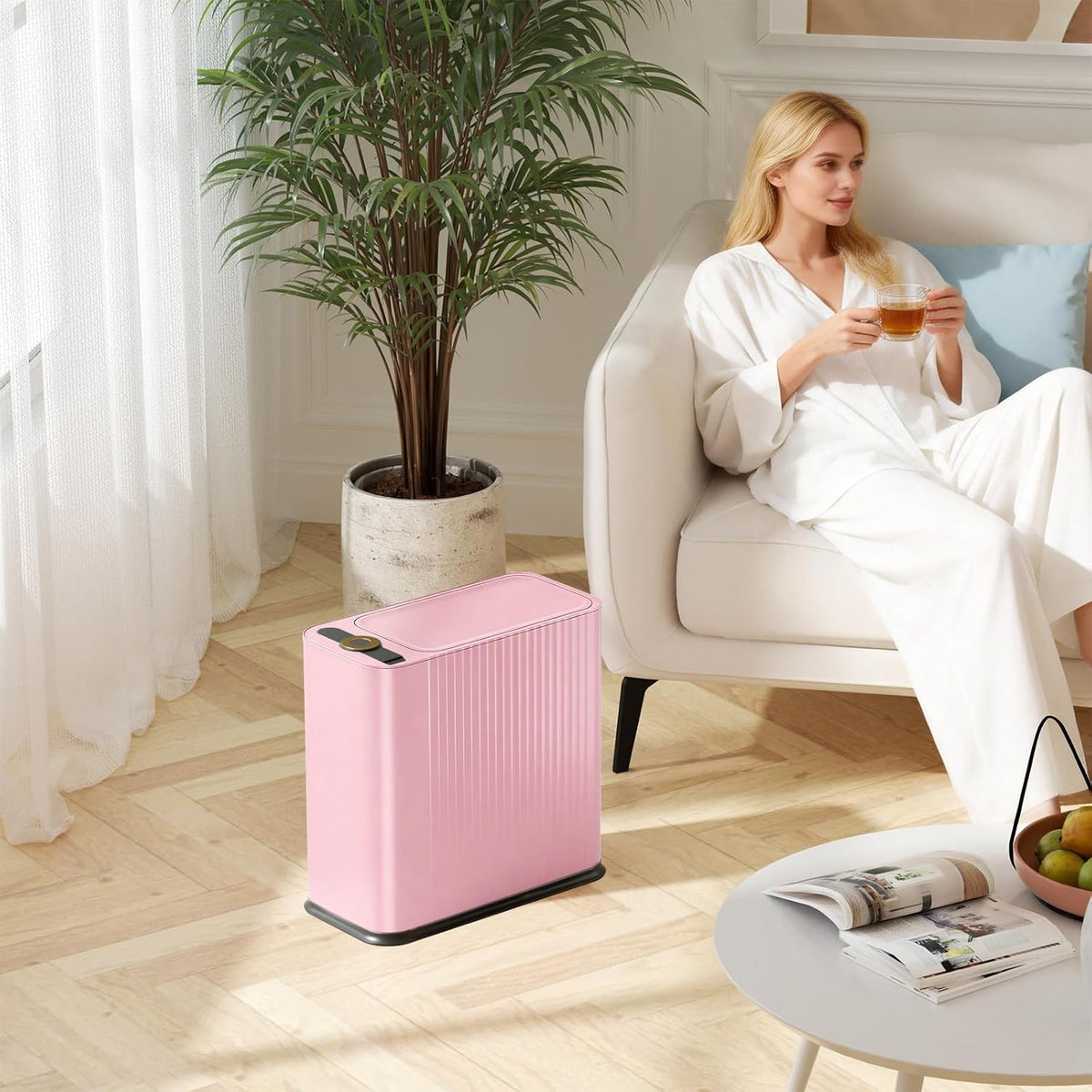 Bathroom Trash Can with Lid 13 Liter/ 3.5 Gallon Pink Trash Can with Pop-Up Lid Bedroom Trash Can Small Garbage Can with 150 Counts Trash Bags for Small Bathroom Bedroom Office