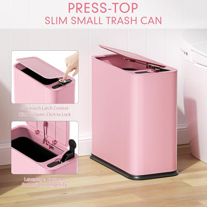 Bathroom Trash Can with Lid 13 Liter/ 3.5 Gallon Pink Trash Can with Pop-Up Lid Bedroom Trash Can Small Garbage Can with 150 Counts Trash Bags for Small Bathroom Bedroom Office