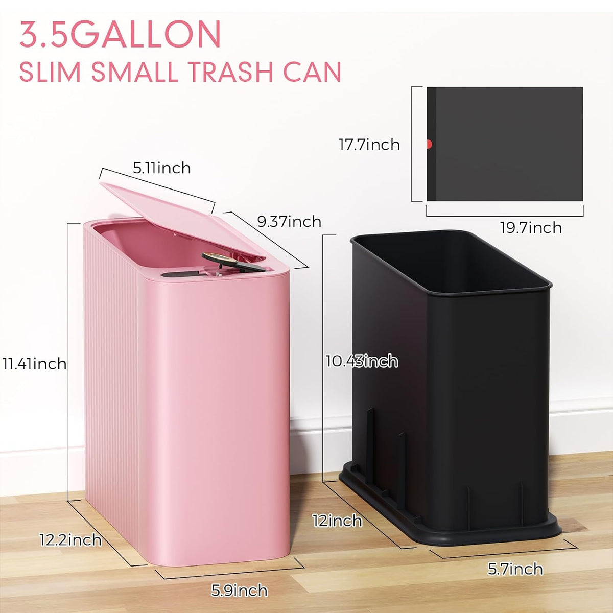 Bathroom Trash Can with Lid 13 Liter/ 3.5 Gallon Pink Trash Can with Pop-Up Lid Bedroom Trash Can Small Garbage Can with 150 Counts Trash Bags for Small Bathroom Bedroom Office