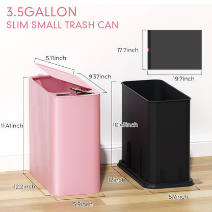 Bathroom Trash Can with Lid 13 Liter/ 3.5 Gallon Pink Trash Can with Pop-Up Lid Bedroom Trash Can Small Garbage Can with 150 Counts Trash Bags for Small Bathroom Bedroom Office