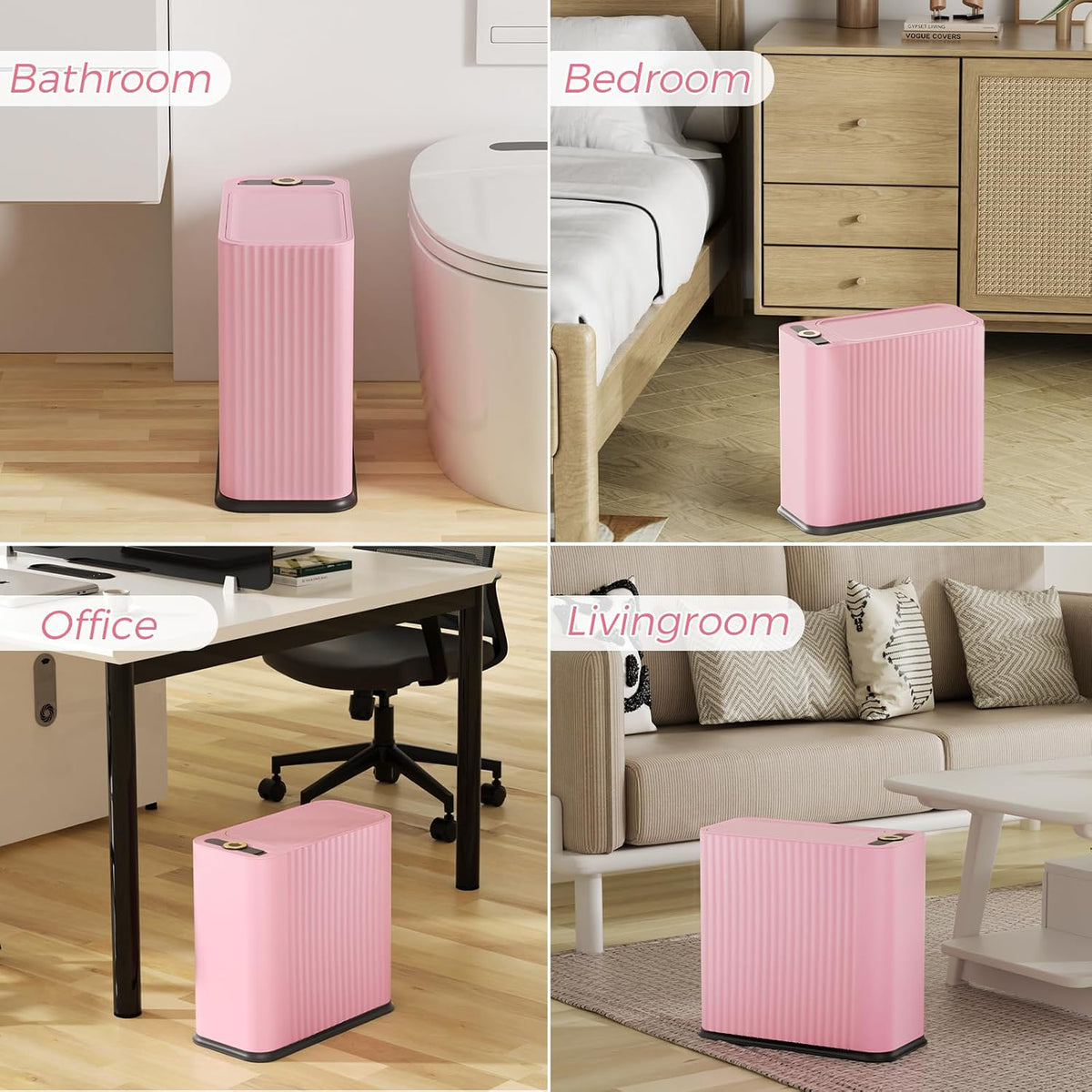Bathroom Trash Can with Lid 13 Liter/ 3.5 Gallon Pink Trash Can with Pop-Up Lid Bedroom Trash Can Small Garbage Can with 150 Counts Trash Bags for Small Bathroom Bedroom Office