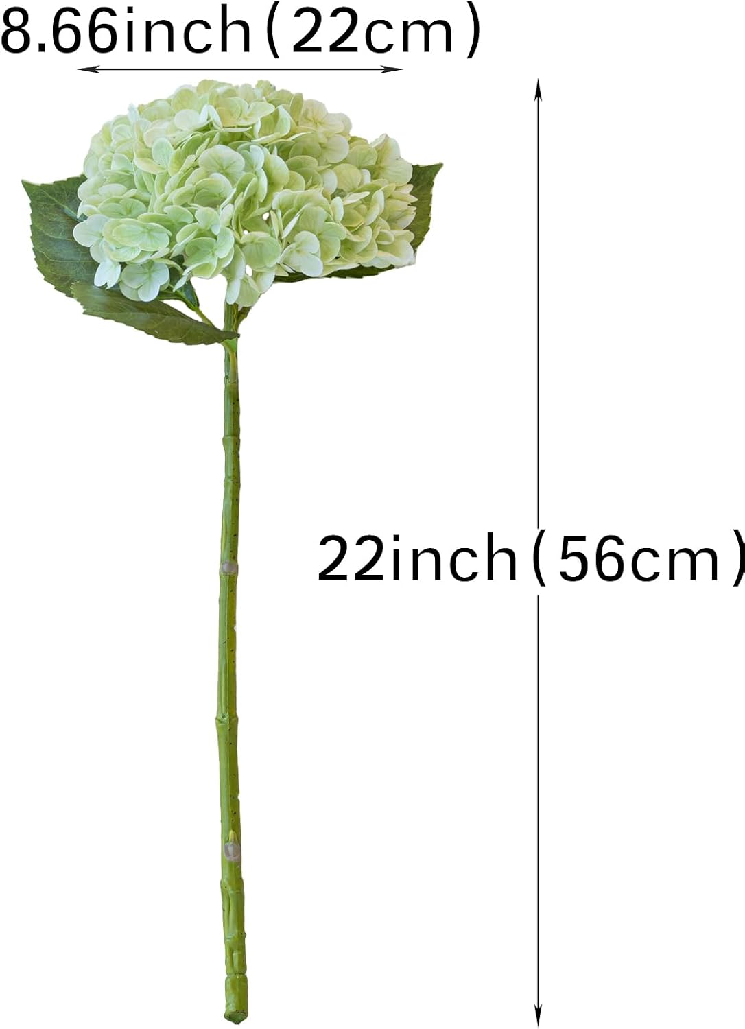 22in Soft Real Touch Hydrangea Artificial Flowers, Large Long Stem Latex Faux Flowers for Wedding Bouquet, Party, Home，Outdoor Garden Office Table Centerpieces,Front Porch,Light Green 4pcs