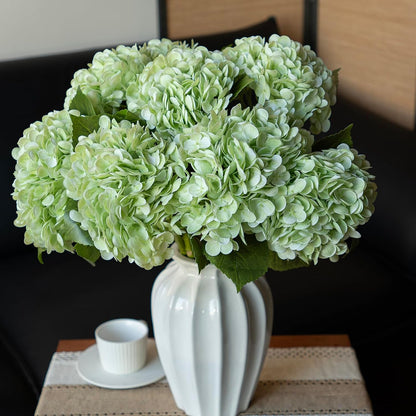 22in Soft Real Touch Hydrangea Artificial Flowers, Large Long Stem Latex Faux Flowers for Wedding Bouquet, Party, Home，Outdoor Garden Office Table Centerpieces,Front Porch,Light Green 4pcs