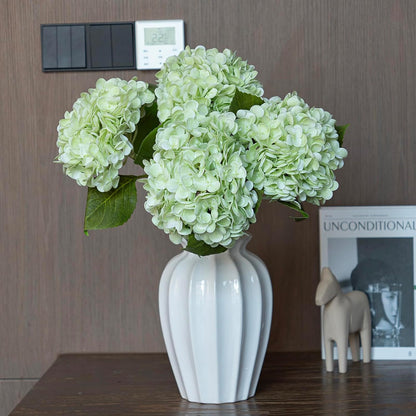 22in Soft Real Touch Hydrangea Artificial Flowers, Large Long Stem Latex Faux Flowers for Wedding Bouquet, Party, Home，Outdoor Garden Office Table Centerpieces,Front Porch,Light Green 4pcs