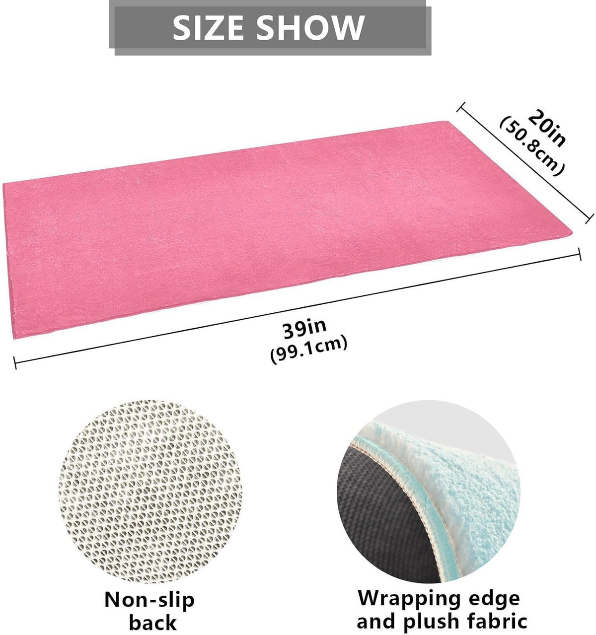 Plain Pink Solid Color Bath Mat, Dry Quickly Non Slip Absorbent Bath Rug, Soft Living Room Bedroom Home Floor Mats, Bath Mats for Bathroom, Tub and Shower 20" x 39"