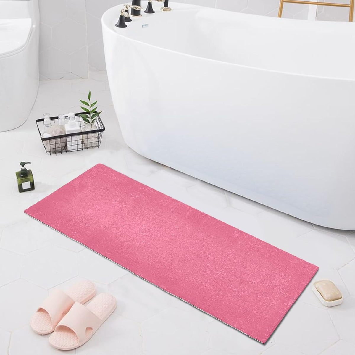 Plain Pink Solid Color Bath Mat, Dry Quickly Non Slip Absorbent Bath Rug, Soft Living Room Bedroom Home Floor Mats, Bath Mats for Bathroom, Tub and Shower 20" x 39"