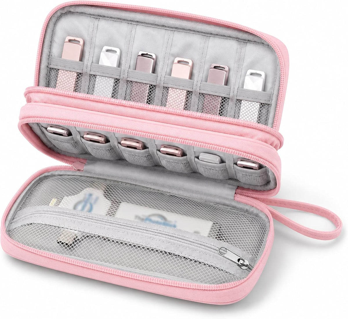 18-Slot USB Flash Drive Case, 2 Layer Thumb Drive Organizer, Pink