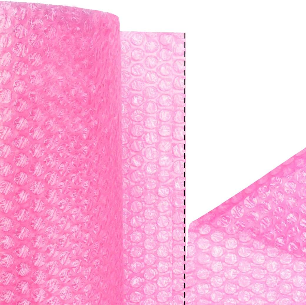 Pink Bubble Cushioning Wrap for Fragile Items, Windows, Doors, Furniture, Electronics - 2 Rolls, 12" x 36ft, Lightweight, Reusable, Perforated, Anti-Static