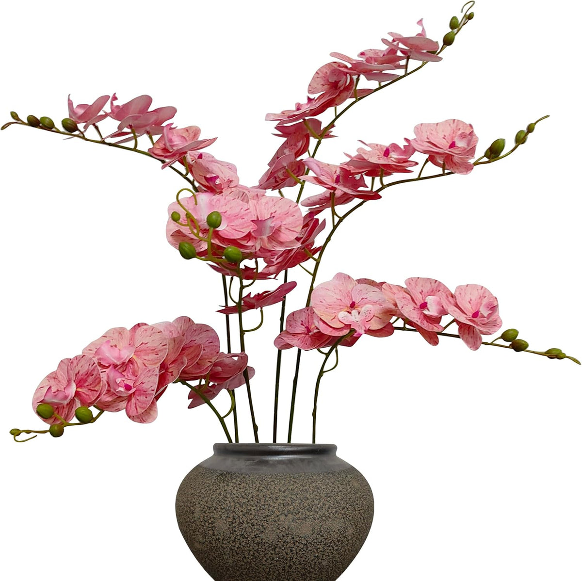 6 Pack Pink Orchid Artificial Flowers Real Touch, 32'' Artificial Fake Faux Silk Orchid Stem Bouquets for Wedding Party Home Garden Decor,Orquideas Artificiales para Decora (not Including Pot)