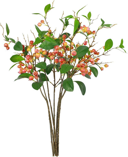 Artificial Plants Simulation Flowers Faux Berries Lifelike Hawthorn Branches for vases- 8 pcs -Pumpkin Orange