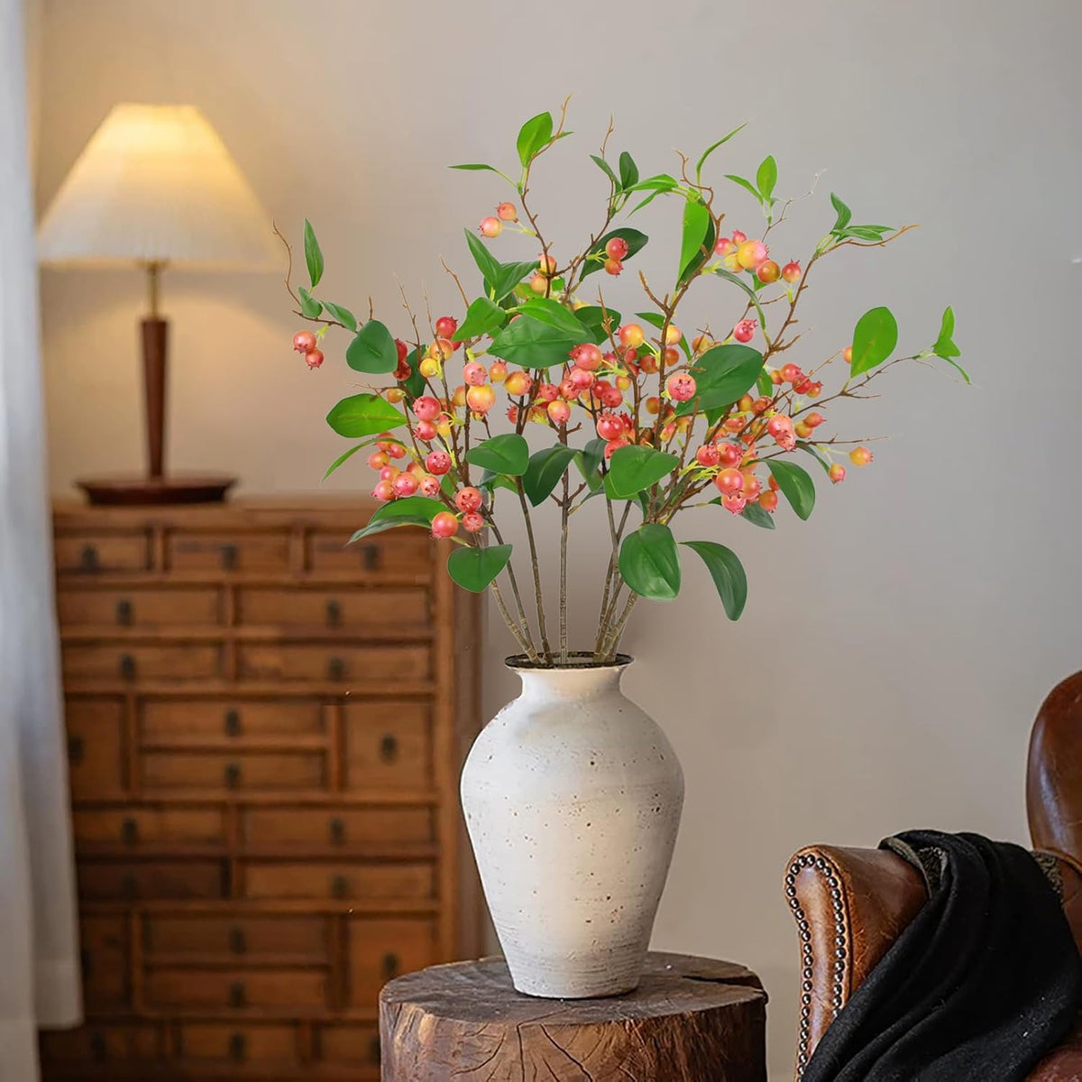 Artificial Plants Simulation Flowers Faux Berries Lifelike Hawthorn Branches for vases- 8 pcs -Pumpkin Orange