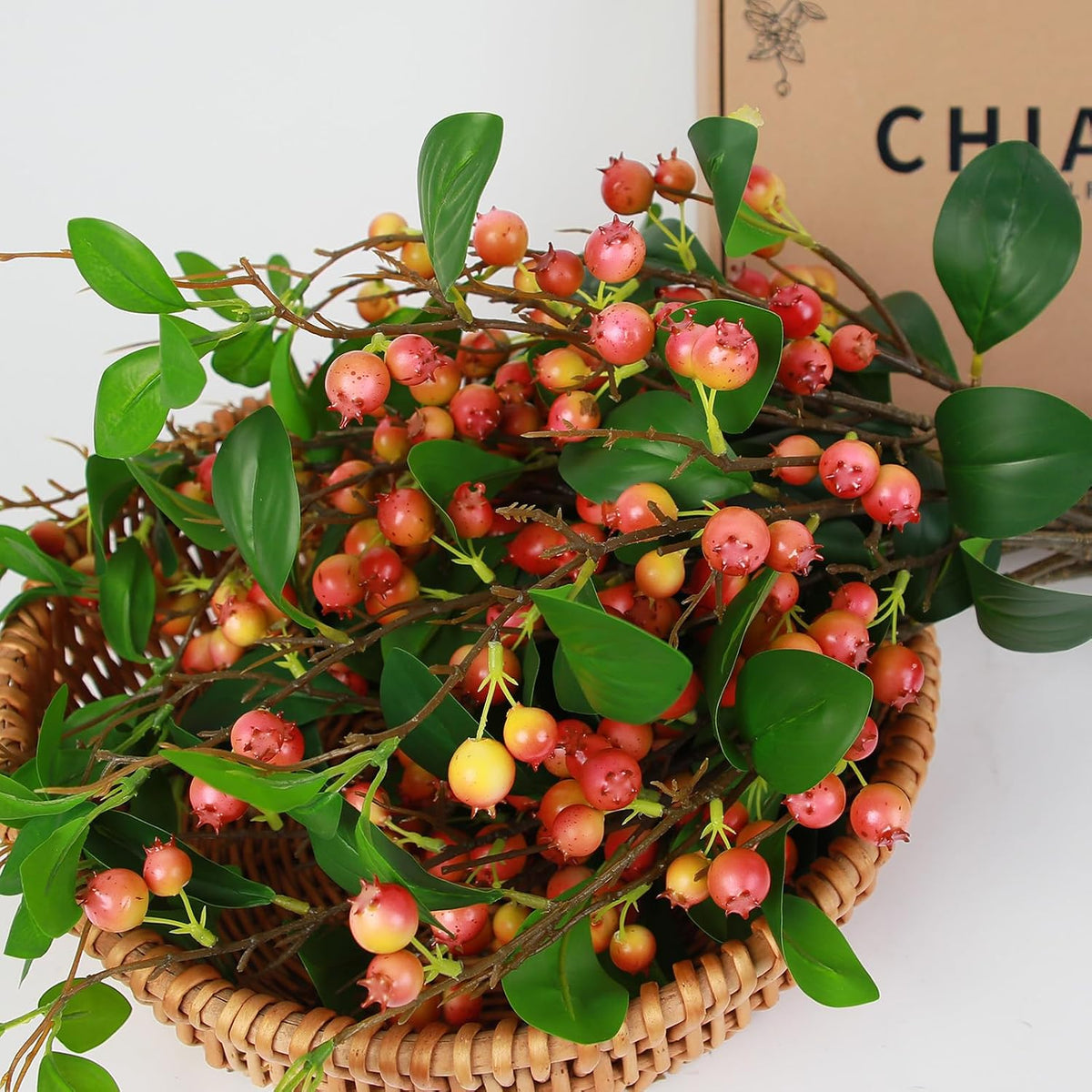 Artificial Plants Simulation Flowers Faux Berries Lifelike Hawthorn Branches for vases- 8 pcs -Pumpkin Orange