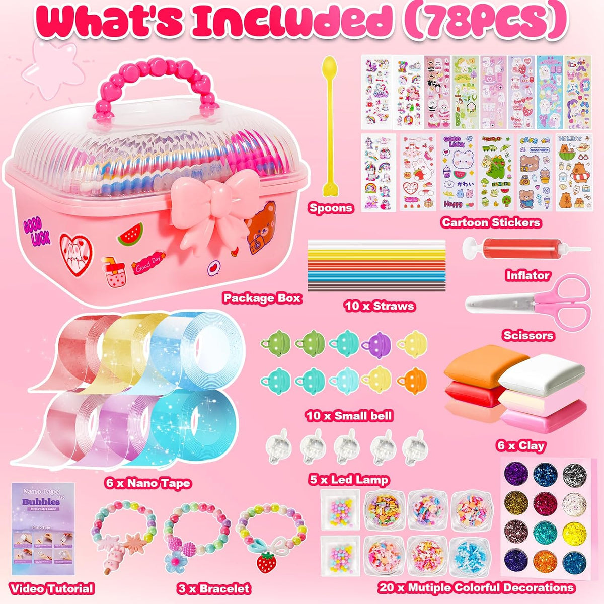 Nano Tape Bubble Kit for Kids-83Pcs Nano Tape Squishy Maker Kit