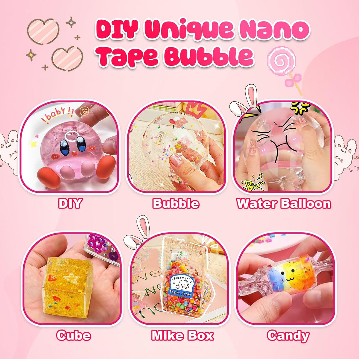 Nano Tape Bubble Kit for Kids-83Pcs Nano Tape Squishy Maker Kit