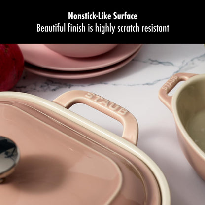 Ceramic 4-pc Baking Pans Set, Casserole Dish with Lid, Brownie Pan, Light Pink