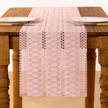 Pink Boho Table Runner Farmhouse Macrame Woven Table Runner 12x48 Inch