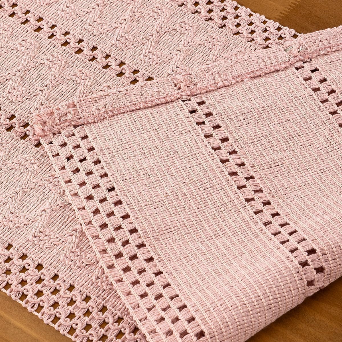 Pink Boho Table Runner Farmhouse Macrame Woven Table Runner 12x48 Inch
