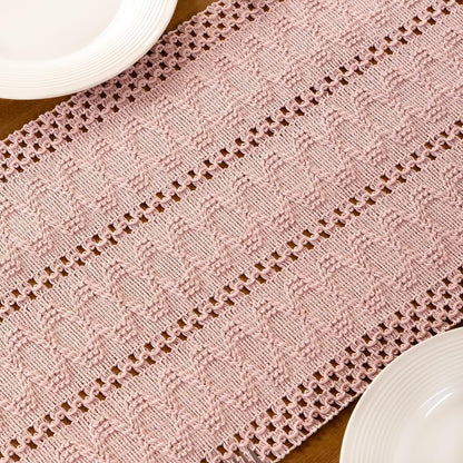 Pink Boho Table Runner Farmhouse Macrame Woven Table Runner 12x48 Inch
