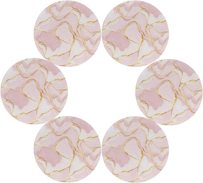 15 Inch Round Placemats Set of 6, Gold Pink Marble Washable Heat Resistant Table Mats, Non Slip Wipeable Place Mats for Kitchen Dining Holiday Party Table Decor, Indoor & Outdoor Use