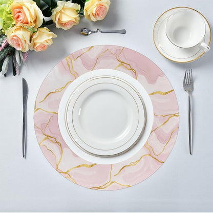 15 Inch Round Placemats Set of 6, Gold Pink Marble Washable Heat Resistant Table Mats, Non Slip Wipeable Place Mats for Kitchen Dining Holiday Party Table Decor, Indoor & Outdoor Use