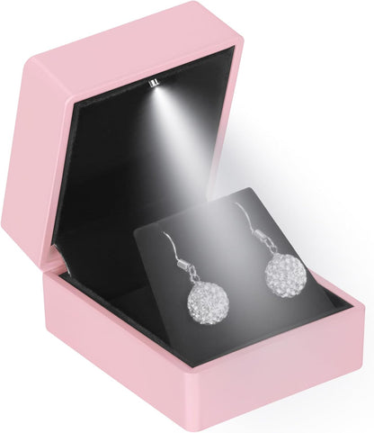 LED Stud Earring Jewelry Gift Box for Proposal, Wedding, Engagement，Birthday Luxury Jewelry Gift Box with LED Light, Jewellry Display Box (Pink)