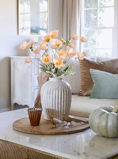 Faux Poppy Flowers,8PCS Artificial Poppy Flowers Silk Poppies for Wedding Bouquet Party Table Centerpiece Arrangement Home Decor(Peach Coral)