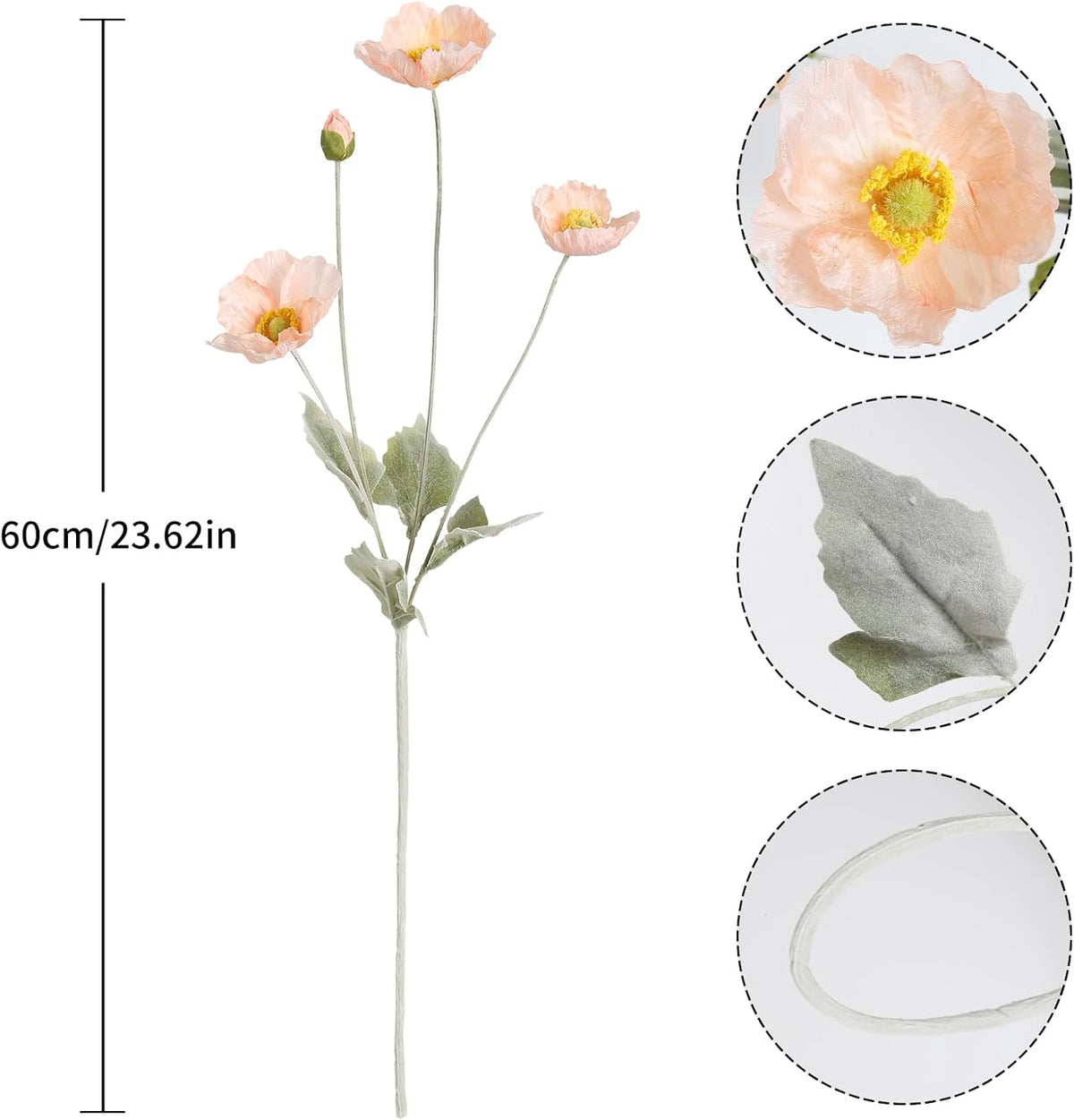 Faux Poppy Flowers,8PCS Artificial Poppy Flowers Silk Poppies for Wedding Bouquet Party Table Centerpiece Arrangement Home Decor(Peach Coral)