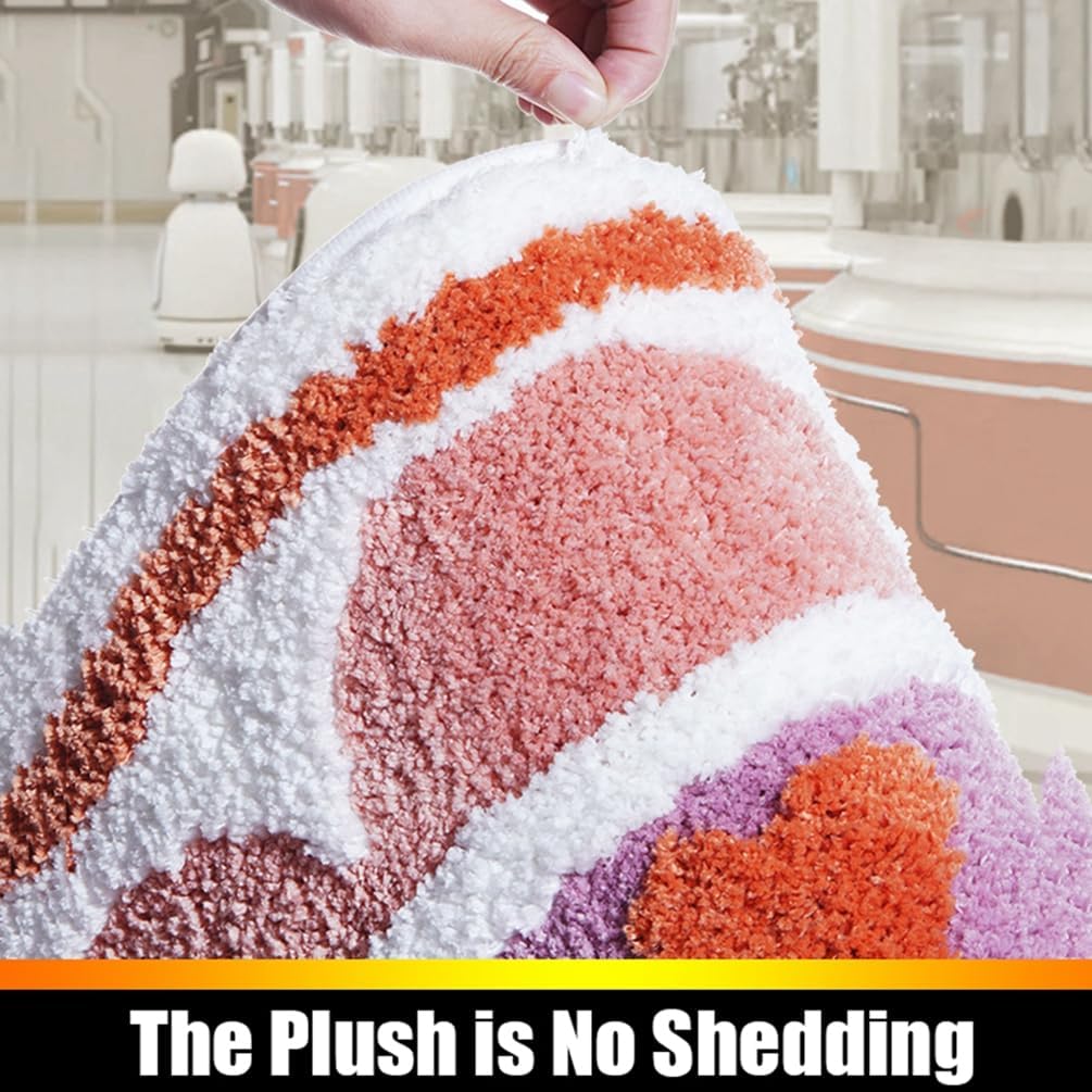 Bohemia Half Round Bathroom Rug Super Absorbent Non-Slip Microfiber Shower Floor Mats Soft Shaggy Geometric Floral Bath Rugs Thick Fluffy Machine Washable Semi Circle Doormats Decor 16" x 24"