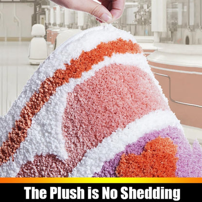 Bohemia Half Round Bathroom Rug Super Absorbent Non-Slip Microfiber Shower Floor Mats Soft Shaggy Geometric Floral Bath Rugs Thick Fluffy Machine Washable Semi Circle Doormats Decor 16" x 24"