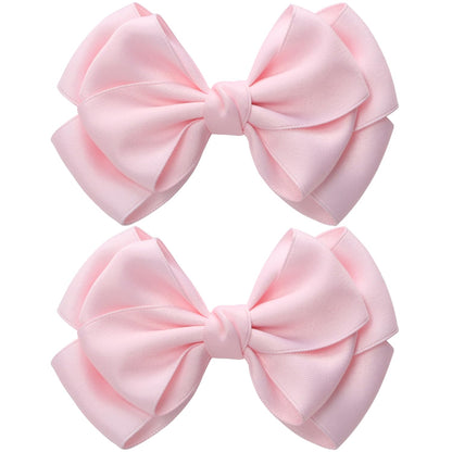 4.5 Inches Double Hair Bows for Women Girls Thick Ribbon Boutique Alligator Clips Hair Accessories for Older Kids Children Young Girls 2 Pcs (Light Pink)