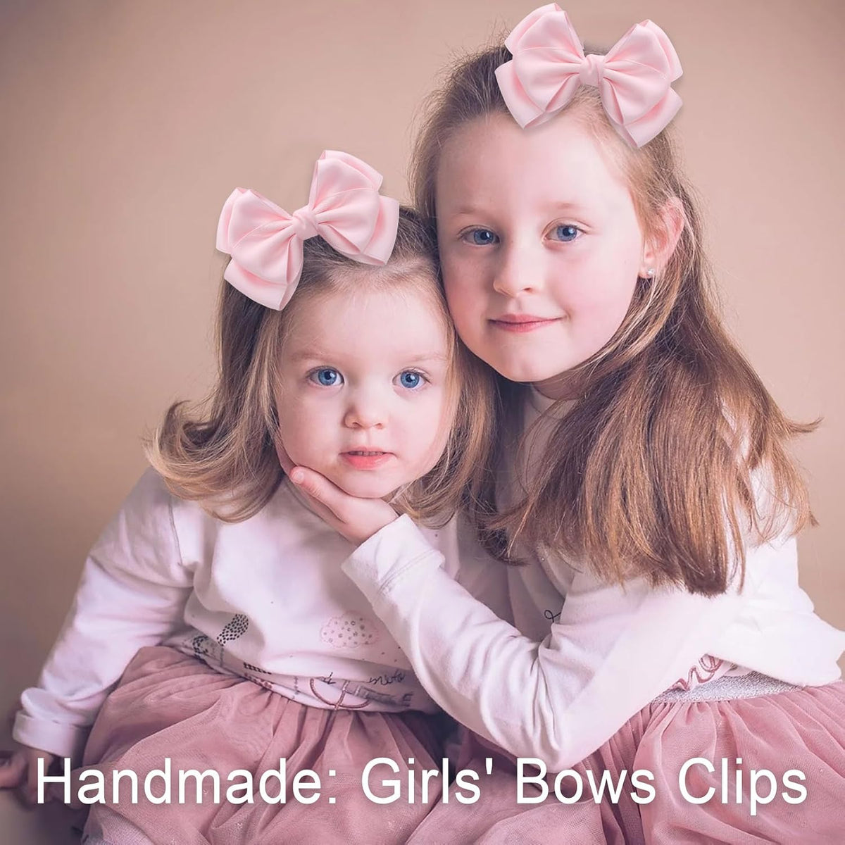 4.5 Inches Double Hair Bows for Women Girls Thick Ribbon Boutique Alligator Clips Hair Accessories for Older Kids Children Young Girls 2 Pcs (Light Pink)